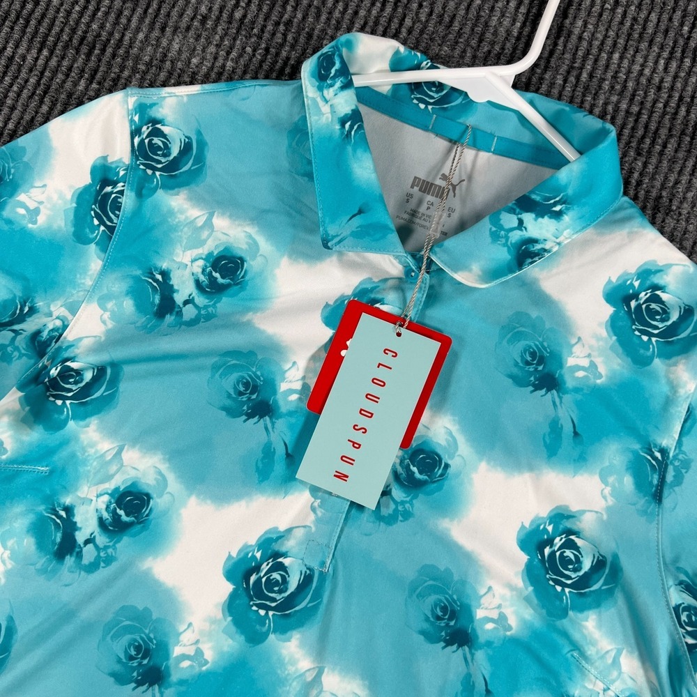 PUMA Polo Shirt Womens Small Blue Floral Short Sleeve Golf Performance New‎